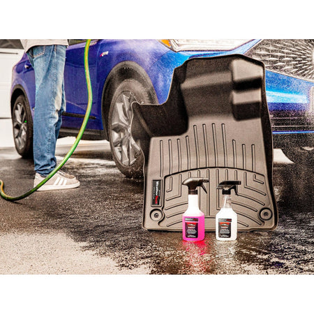 WeatherTech cleaning kit helps to keep your car mats and cargo mats in prefect condition. Spray your car mats, wait for 2 minutes, spray the cleaner scrub and rinse, apply the protector, let it dry and your as good as new.